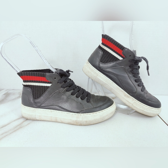 Madden Girl Black Faux Leather Knit Collar Platform Sneakers, Sz 7 - Picture 3 of 12